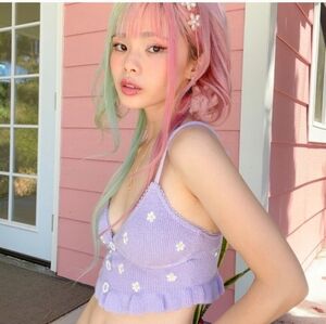 For Love & Lemons embroidered daisy knit crop top Size Small